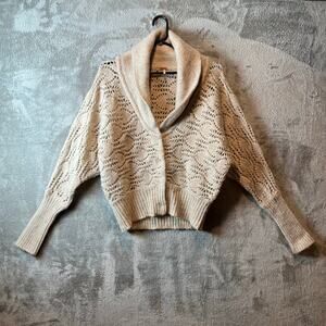 Free People XS Womens‎ Shawl Collar Cardigan Wool Crochet Knit Eyelet Cottage